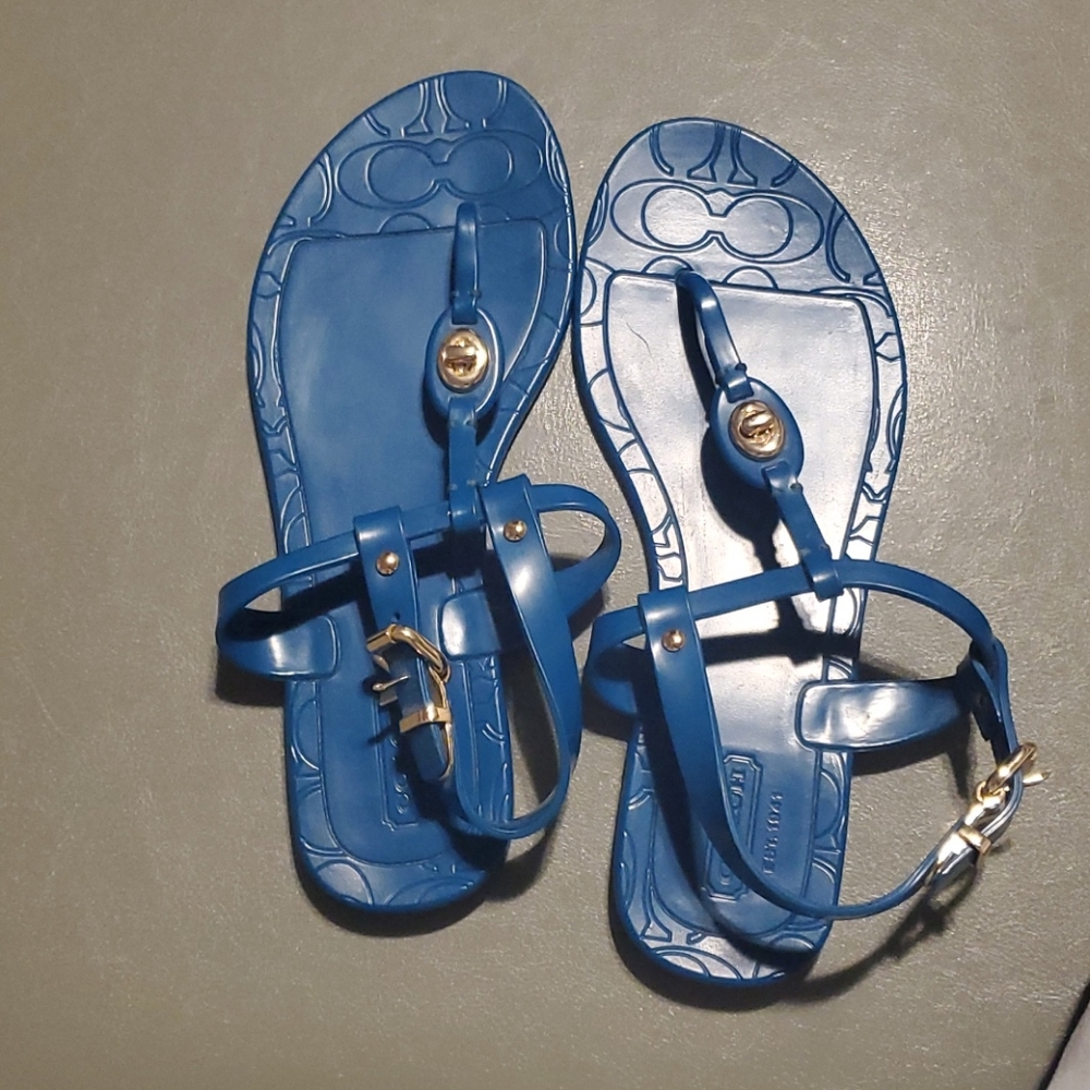 Coach flips flops real leather gold trim